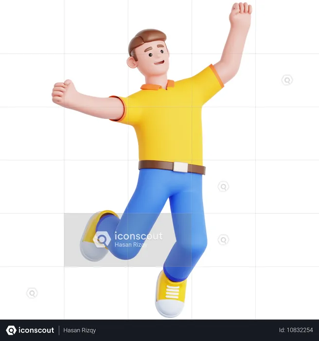 Happy Man Jumping  3D Illustration