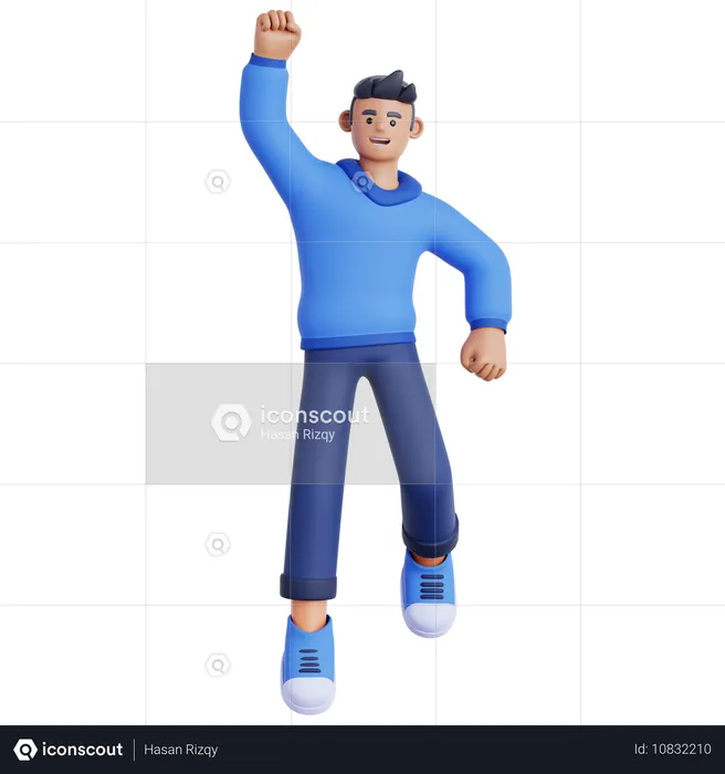 Happy Man Jumping  3D Illustration