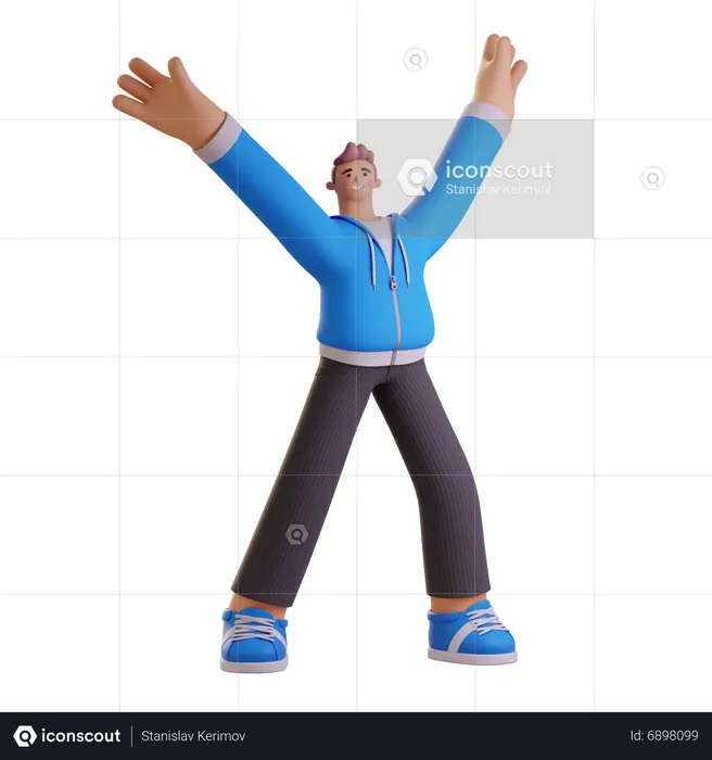Happy man raising both hands  3D Illustration