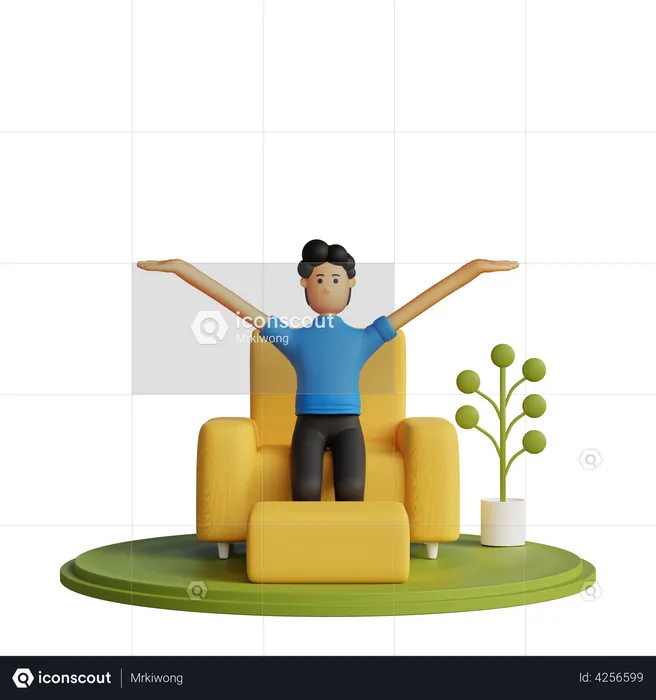 Happy man sitting on chair  3D Illustration