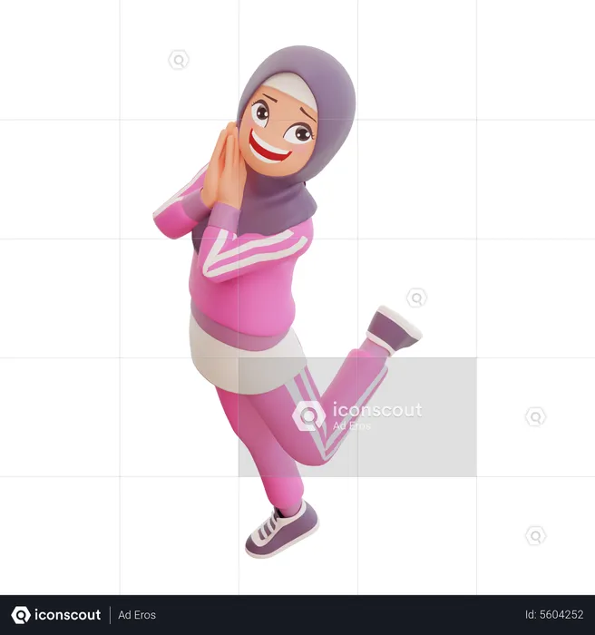 Happy Muslim Girl  3D Illustration