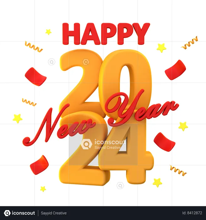 Happy New Year 2024  3D Icon