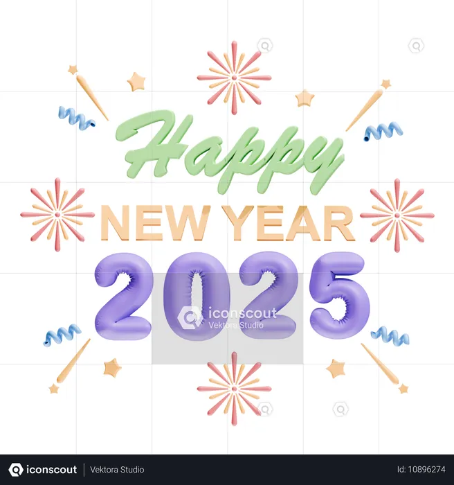 Happy New Year 2025  3D Icon