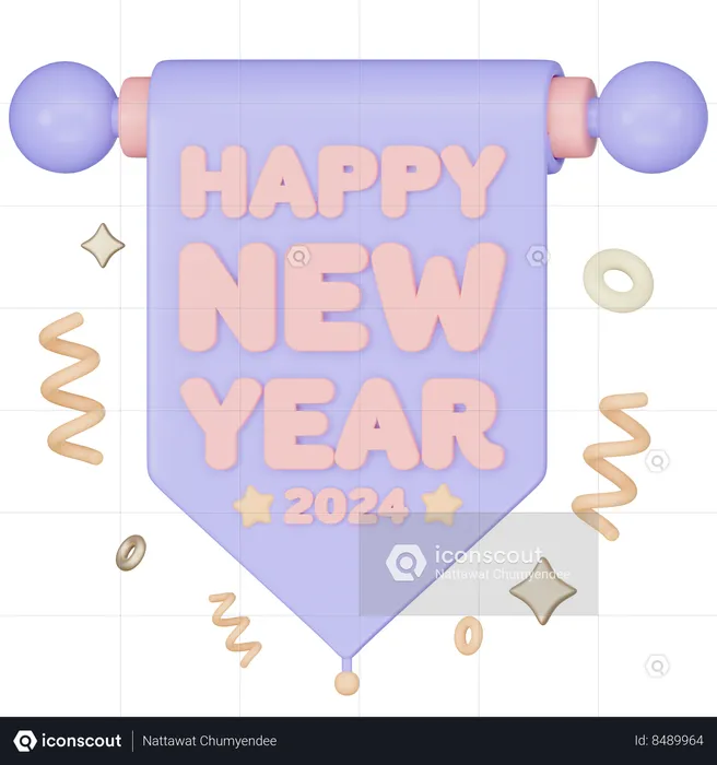 Happy New Year Banner  3D Icon