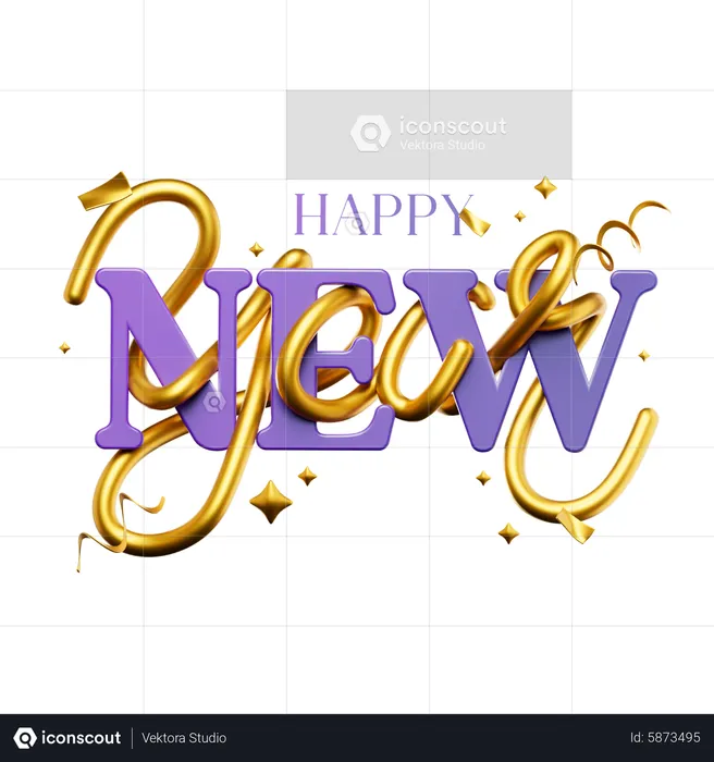 Happy New Year Decoration  3D Icon