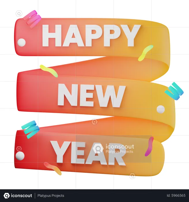 Happy New Year Ribbon  3D Icon