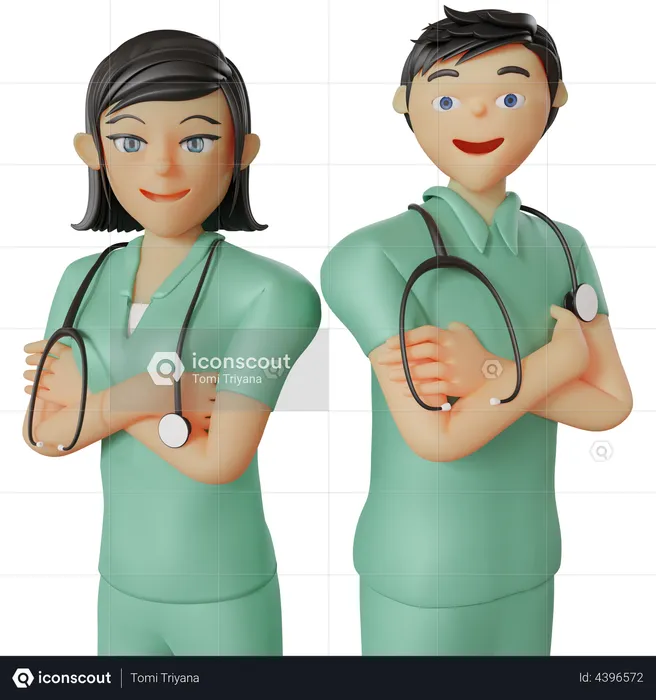Happy nurses standing together  3D Illustration