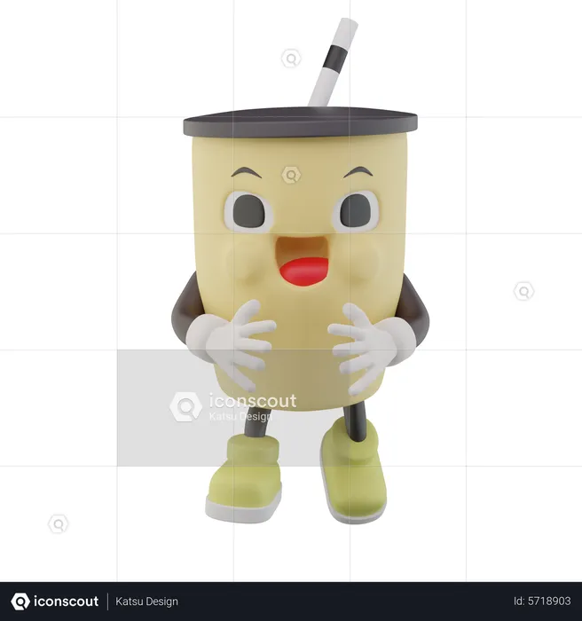 Happy Paper Cup Soft Drink Character  3D Icon