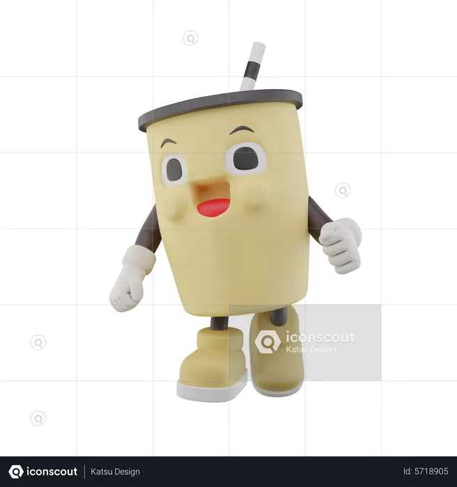Happy Paper Cup Soft Drink Character  3D Icon