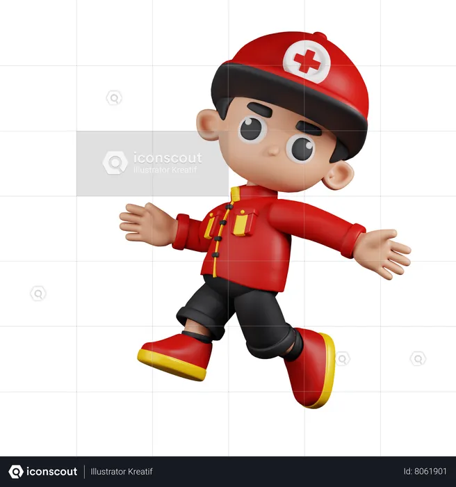 Happy Paramedic  Jumping  3D Illustration