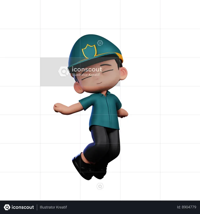 Happy Policeman In Jumping Pose  3D Illustration