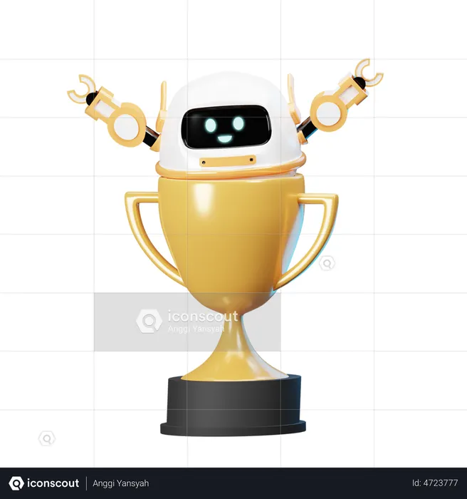 Happy Robot Champion  3D Illustration