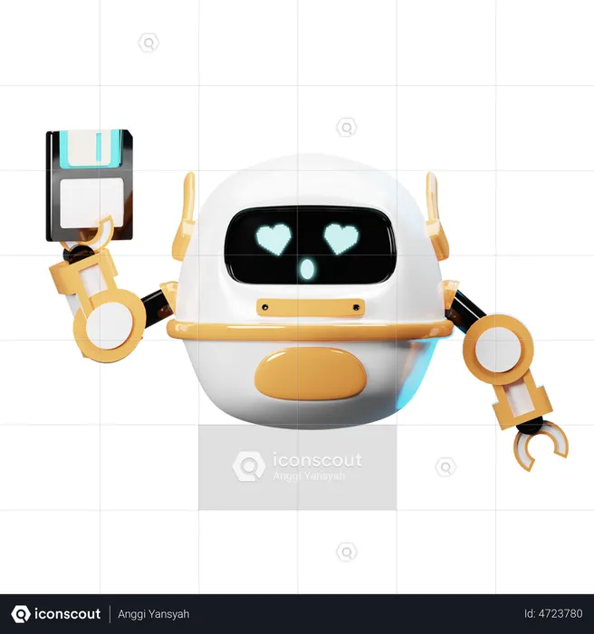 Happy Robot With Disk  3D Illustration