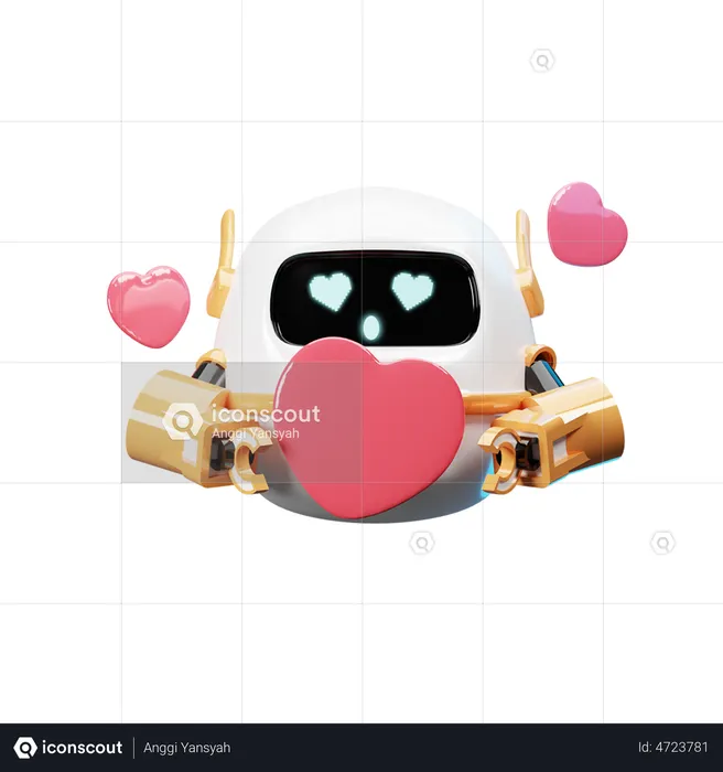 Happy Robot With Love  3D Illustration