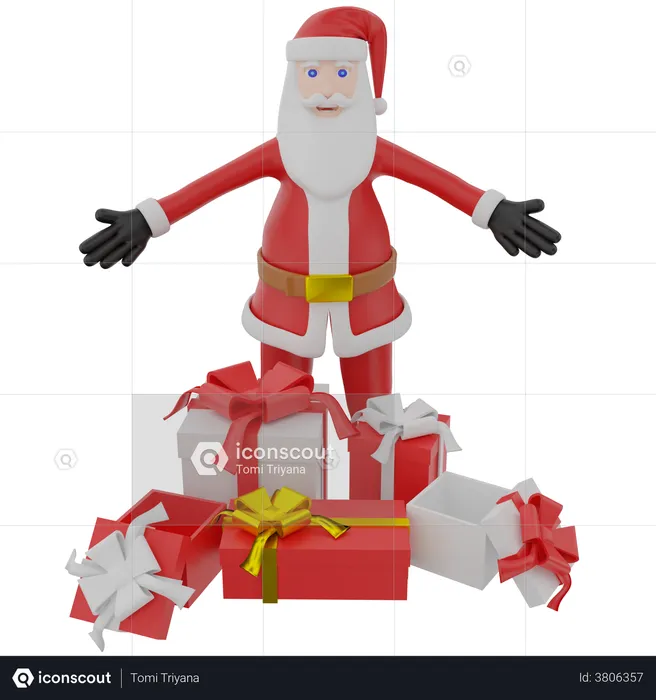 Happy santa claus with christmas gifts  3D Illustration