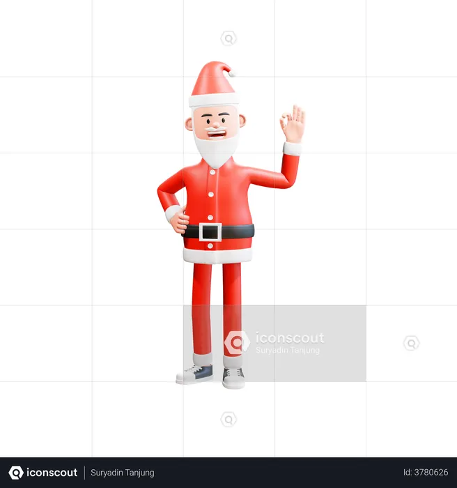Happy santa clause give ok sign finger  3D Illustration