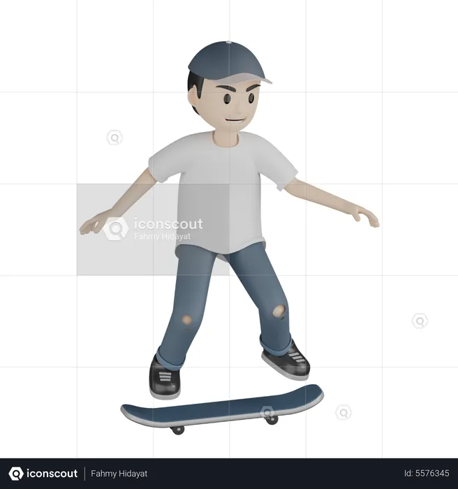 Happy skateboarder Playing Skateboard  3D Illustration