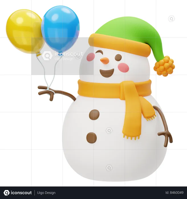 Happy Snowman With Flying Balloons  3D Icon