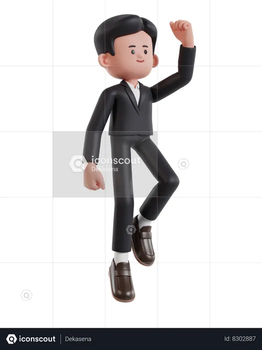 Happy successful businessman jumping  3D Illustration