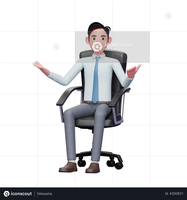 Happy Successful Businessman With Open Hands sitting in office chair  3D Illustration