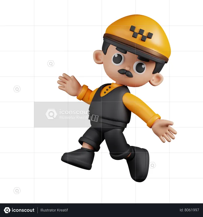 Happy Taxi Driver Jumping  3D Illustration