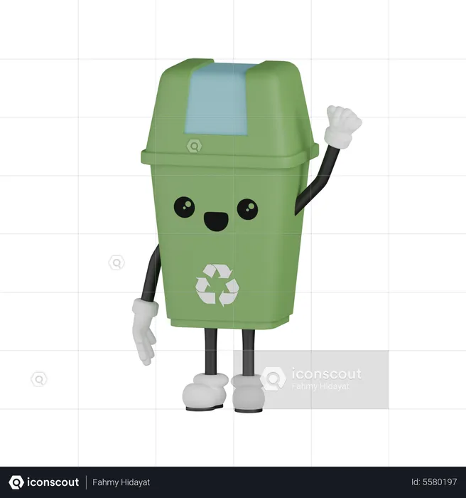 Happy Trash Bin  3D Illustration