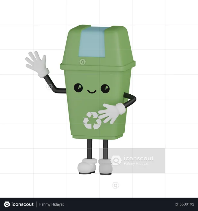 Happy Trash Bin  3D Illustration