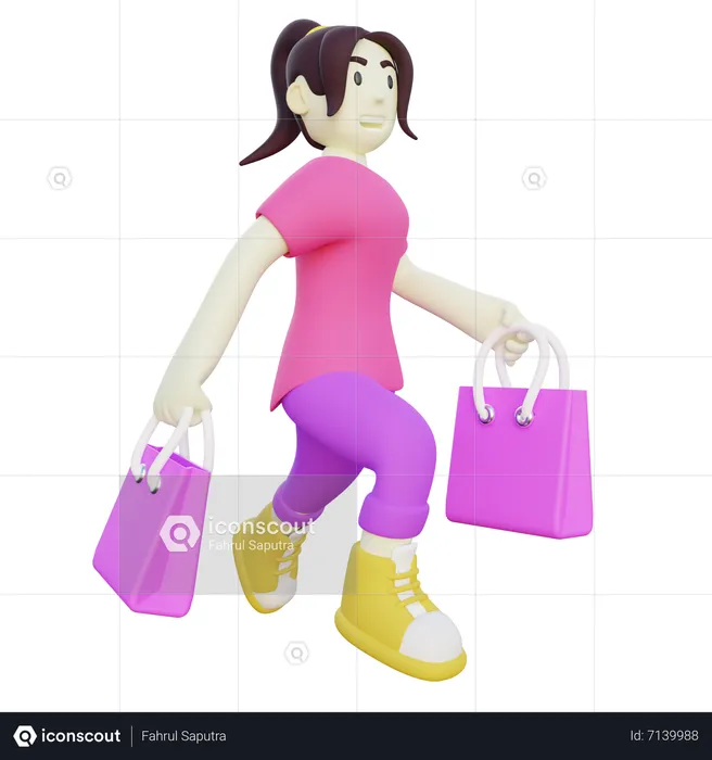 Happy Woman After Shopping  3D Illustration