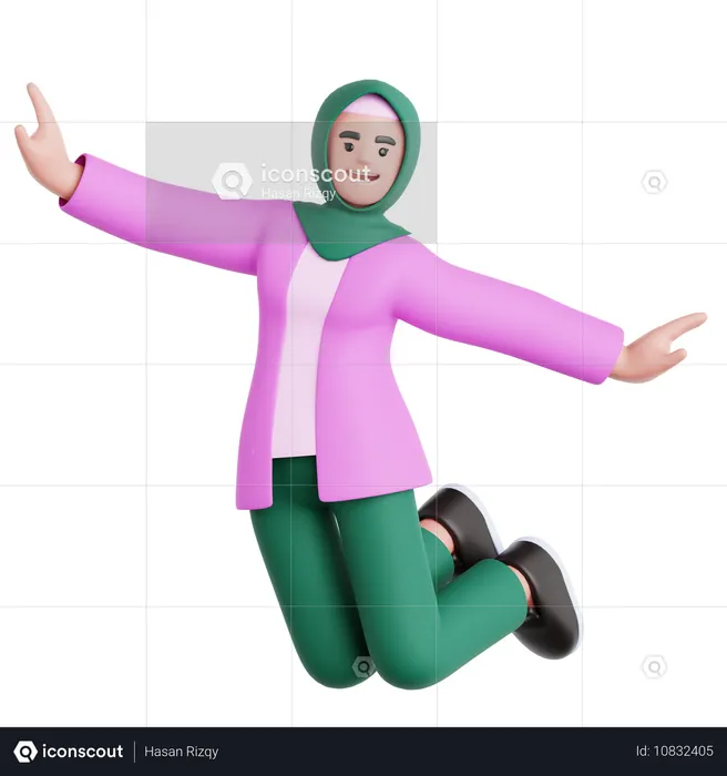 Happy Woman Jumping  3D Illustration