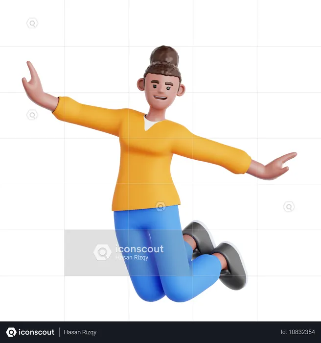 Happy Woman Jumping  3D Icon