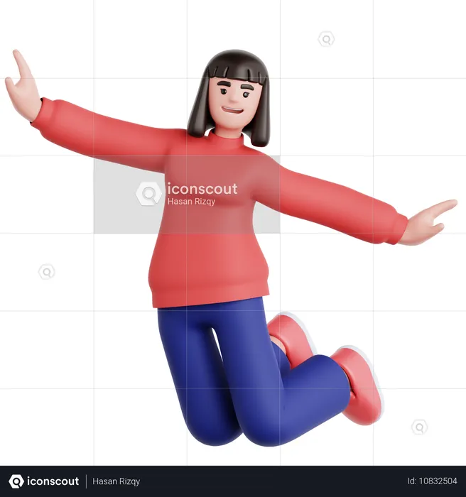 Happy Woman Jumping  3D Illustration