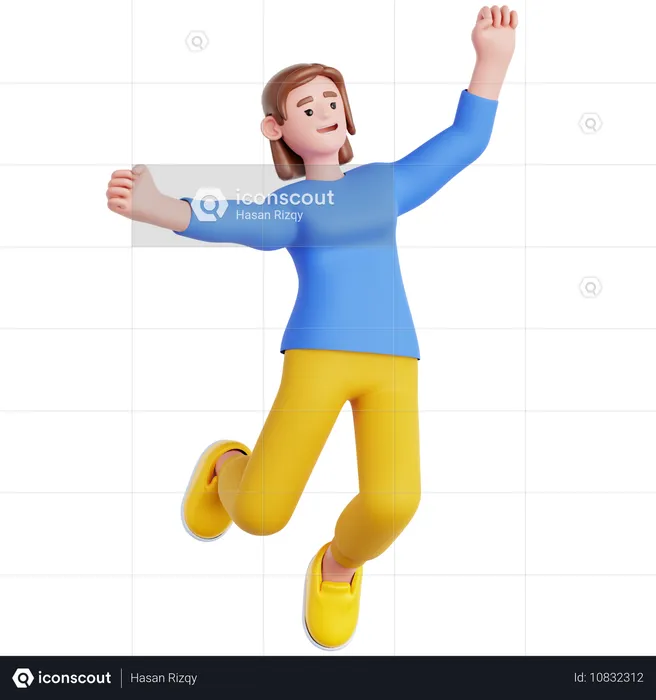 Happy Woman Jumping  3D Illustration