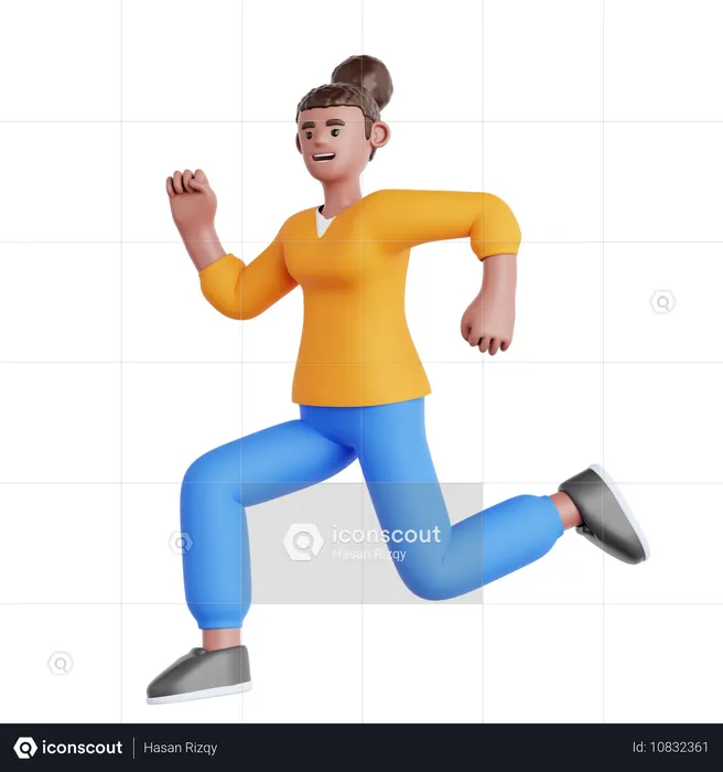 Happy Woman Jumping  3D Illustration