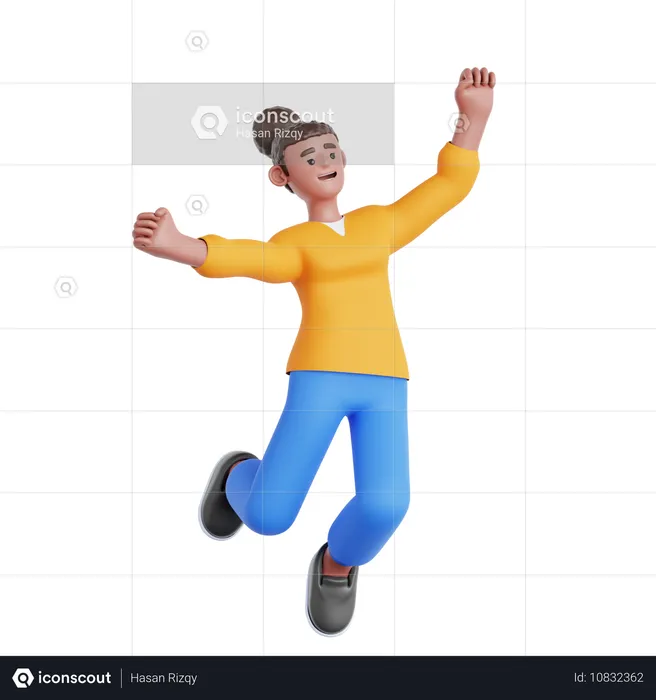 Happy Woman Jumping  3D Illustration