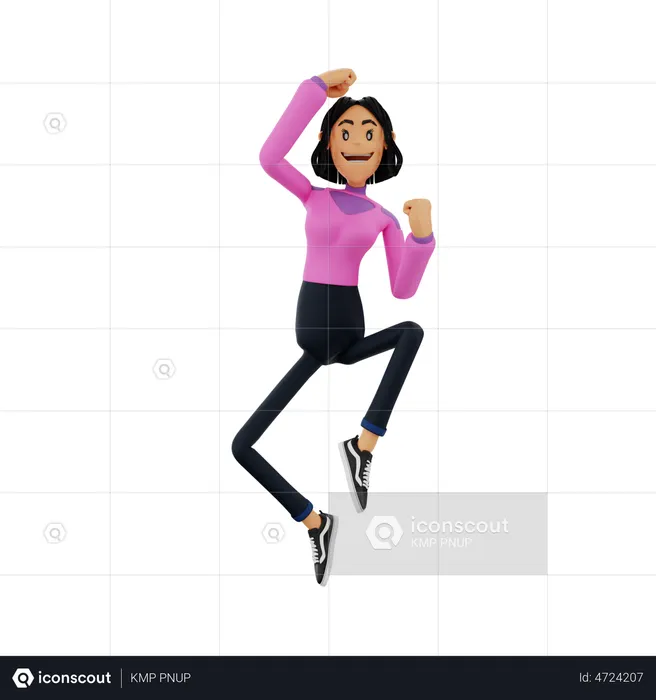 Happy Woman Jumping  3D Illustration