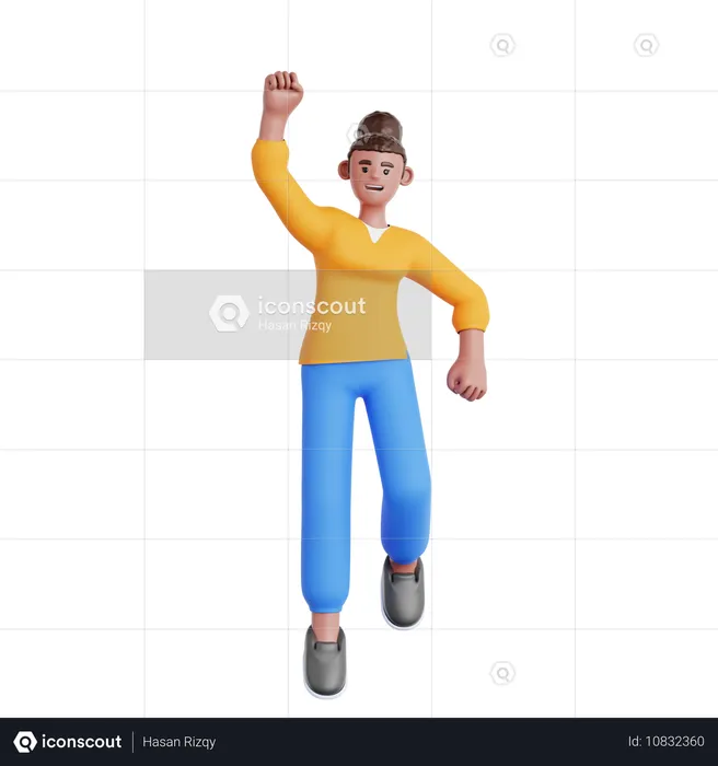 Happy Woman Jumping  3D Illustration