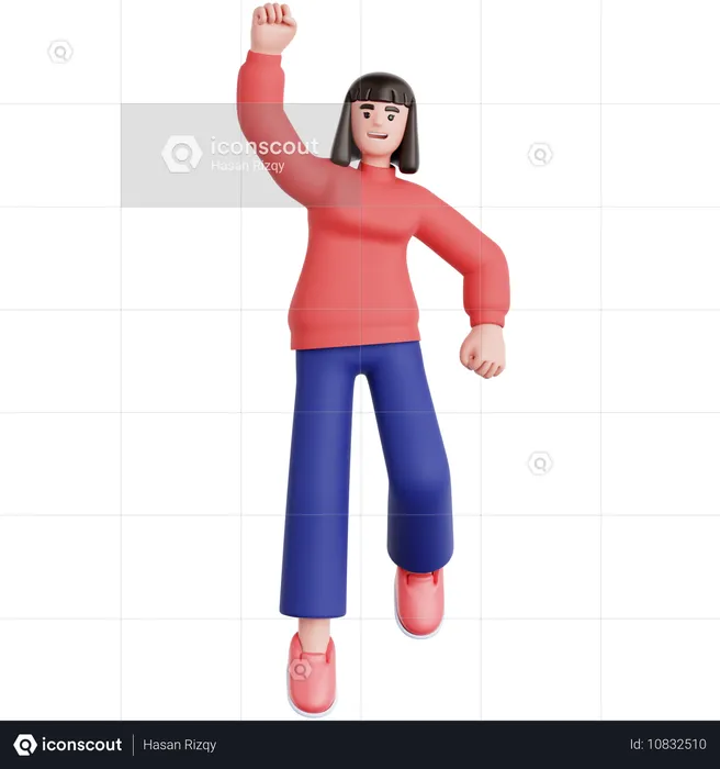 Happy Woman Jumping  3D Illustration