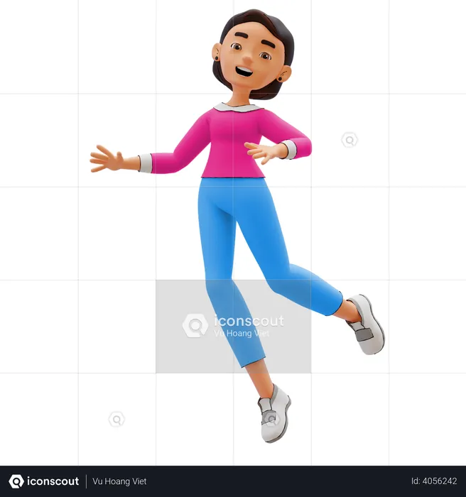 Happy Woman jumping in air  3D Illustration