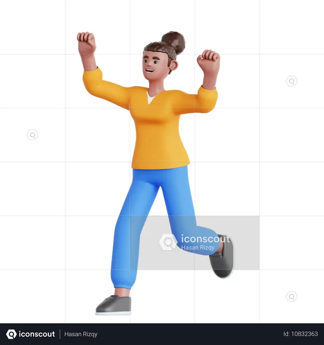 Happy Woman Running  3D Illustration