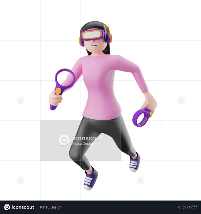 Happy woman using Metaverse technology  3D Illustration