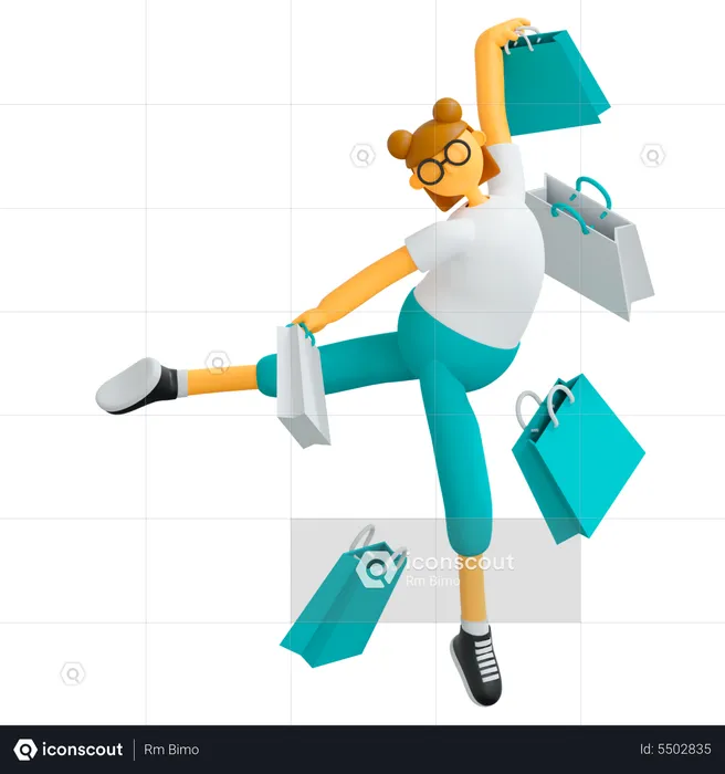 Happy woman with handbag  3D Illustration