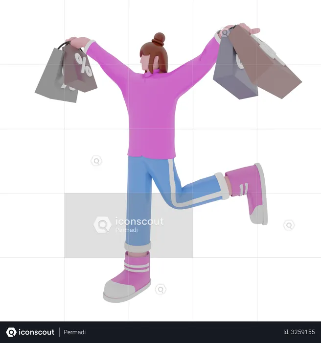 Happy woman with handbag  3D Illustration