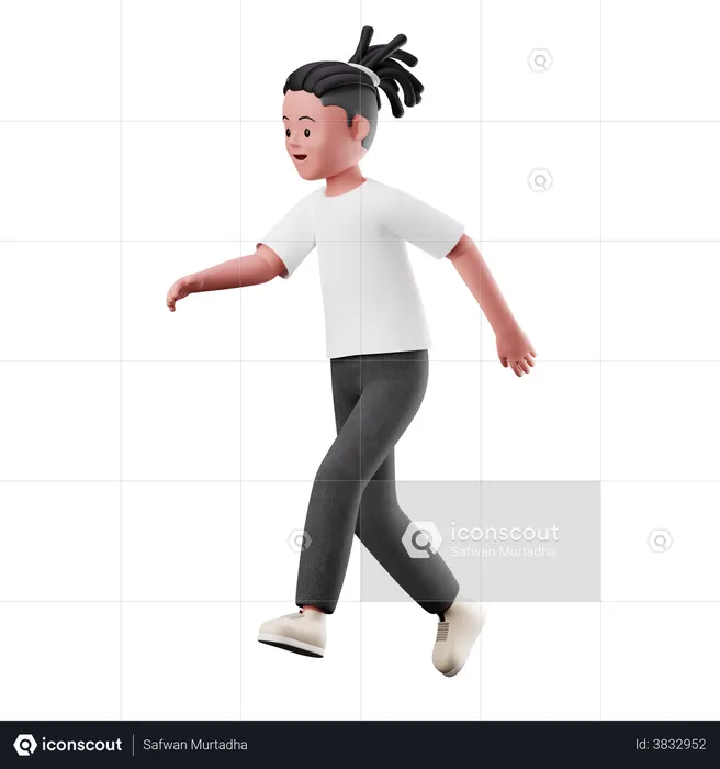 Happy young Boy with Running Pose  3D Illustration