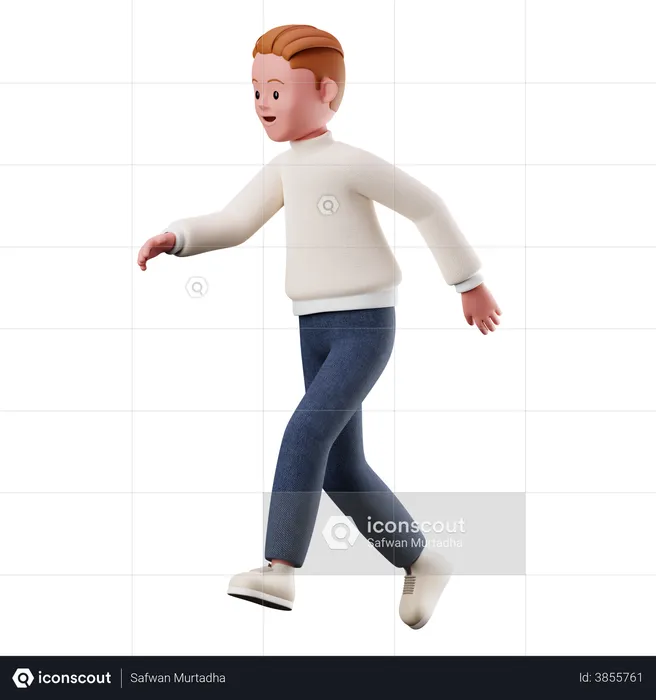 Happy Young Boy With Running Pose  3D Illustration