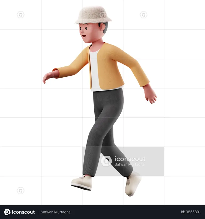 Happy Young Boy With Running Pose  3D Illustration