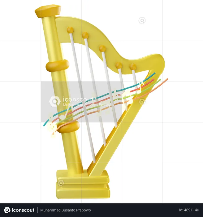 Harp with music notes  3D Icon