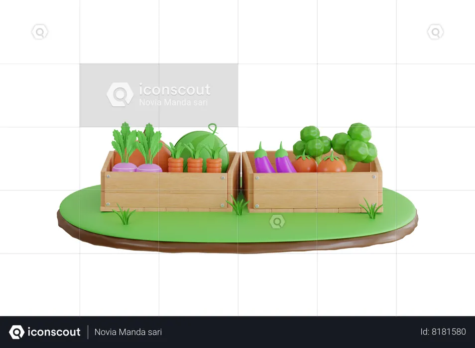 Harvest Vegetables In Box  3D Illustration