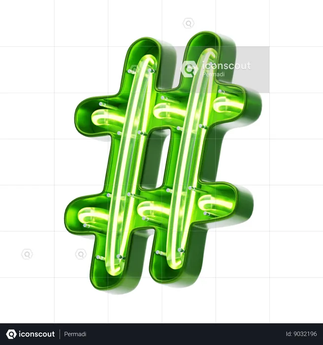 Hashtag Symbol Shape Neon Text  3D Icon