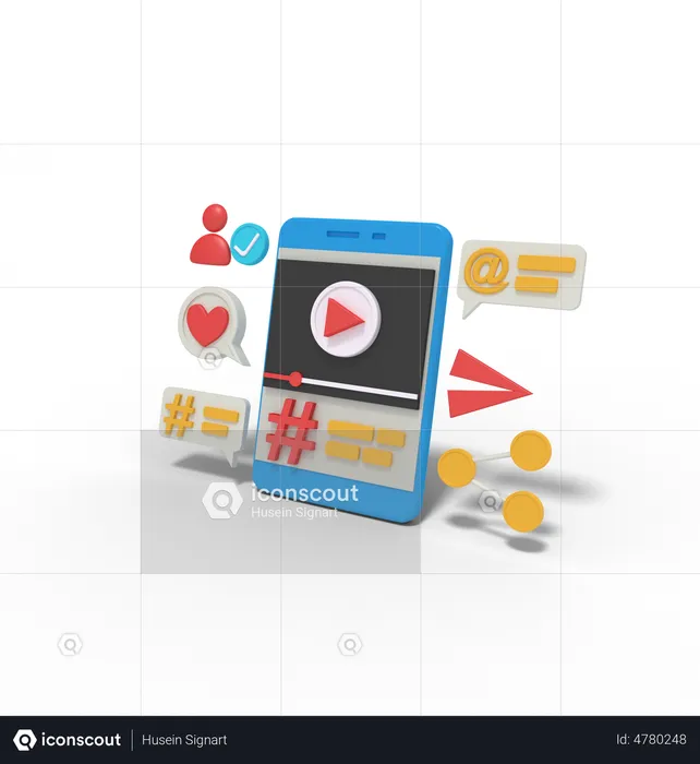Hastag video on phone  3D Illustration