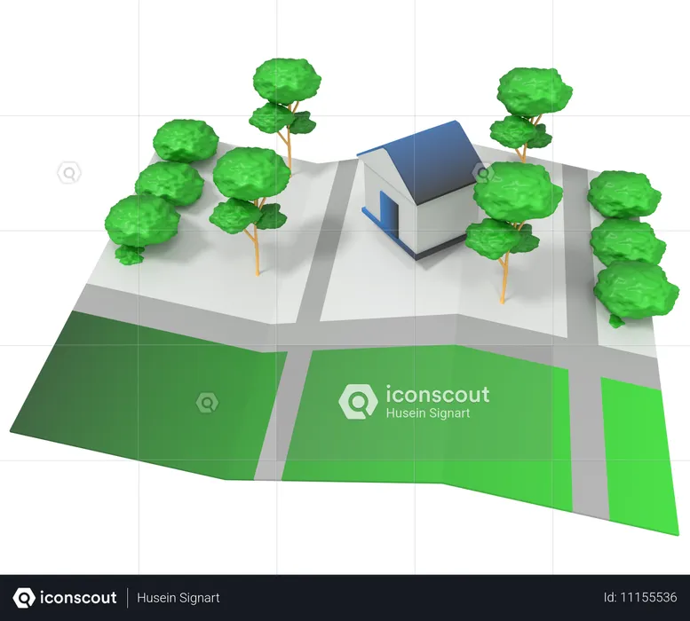Haus auf Papier Karte Lage  3D Icon